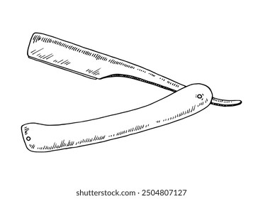 Vintage sketch of a replaceable blade straight razor, ideal for wet shaving. The artwork perfect for grooming or beauty content. Vector Hand drawn illustration. Black and white graphic clip art