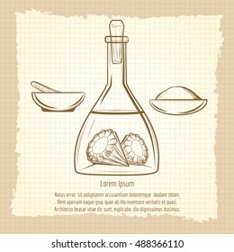 Vintage sketch of science lab equipment. Alchemy secret of diamond vector illustration