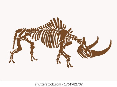 Vintage sketch of woolly hippo skeleton ,sepia vector illustration