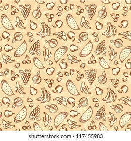 Vintage sketched fruits seamless pattern