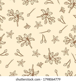 Vintage Sketched Lemon Blossoms Vector Seamless Pattern