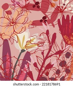 Vintage sketchy  and abstract floral pattern design art illustration