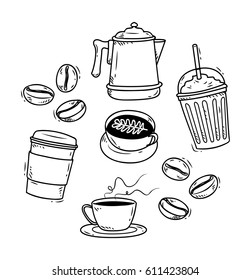 Vintage sketchy coffee theme doodle isolated on white background
