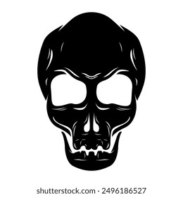 Vintage sketchy human skull death or dead flat vector monochrome ink illustration editable and scalable eps file for T-shirt design, emblem, horror or halloween, symbol, poster etc