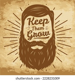 Vintage Sketchy Mustache and beard movember logo isolated in brown water color texture background. barber shop icon, logo, emblem