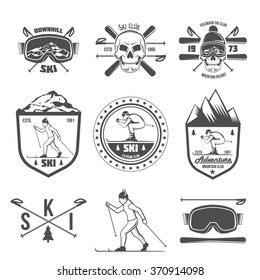 Vintage ski and arctic expeditions logos, badges, emblems and design elements. 