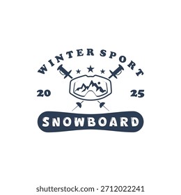 Vintage ski emblema ícone de vetor ícone de ilustração modelo de design. Arte gráfica monocromática. Conceito para camiseta.