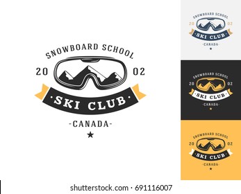 Vintage ski logo design template. Vector logotype elements, Icons, Symbols, Retro Labels, Badges and Silhouettes. Vector illustration