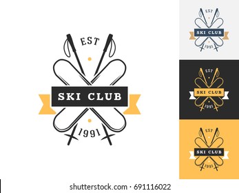 Vintage ski logo design template. Vector logotype elements, Icons, Symbols, Retro Labels, Badges and Silhouettes. Vector illustration