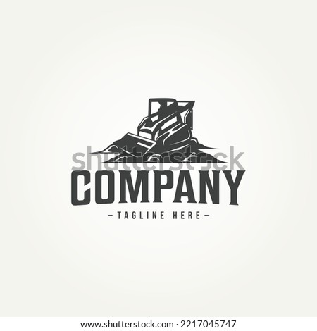 vintage skid steer machine construction icon label emblem logo template vector illustration design. retro classic heavy equipment land clearing machine logo concept