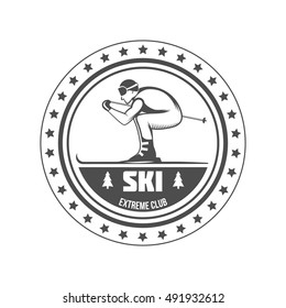 vintage skiing label badge and design elements
