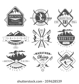 Vintage Skiing Labels and Design Elements Vector Set