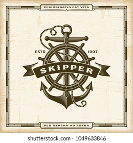 Vintage Skipper Label. Editable EPS10 vector illustration in retro woodcut style with transparency.