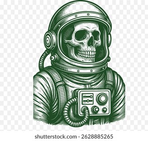 Vintage Skull Astronaut Illustration – Retro Sci-Fi Space Art