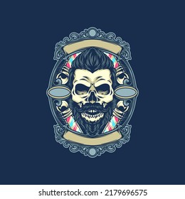 Vintage Skull Babershop Illustration For Business