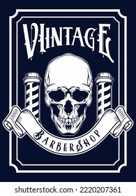 Vintage skull barbershop illustration for poster, flyer, illustration, t shirt, and barbershop company