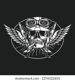 vintage skull biker with wings logo