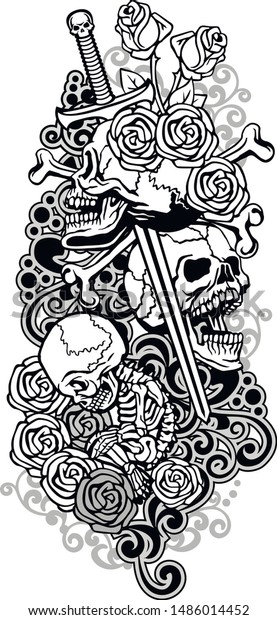 vintage skull and bones\
tattoo sleeve