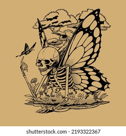 Vintage Skull Butterfly For Your Clothing Brand Design