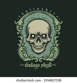 Vintage Skull Engrave Style Decorative illustrations for your work Logo, mascot merchandise t-shirt, stickers and Label designs, poster, greeting cards advertising business company or brands.
