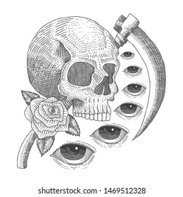 vintage skull Eye death vector illustration for your company or brand