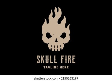 Vintage Skull Flame Fire for Tattoo or Motorcycle Club Logo Design Vector