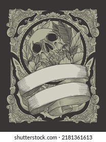 vintage skull with flora ornament 