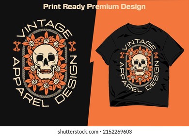 Vintage Skull with Flowers Apparel Design Print Ready Vector