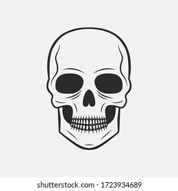 Vintage Skull with grunge texture isolated on white background. Skeleton face. Scary, horror icon. Tattoo template. Vector illustration