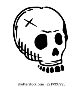 Vintage skull hand drawn design illustration. 