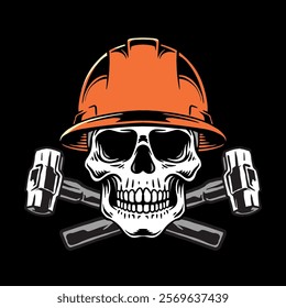 Vintage skull with hard hat construction