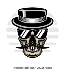 Vintage skull with hat and sunglasses