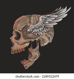 vintage skull head with angel wings