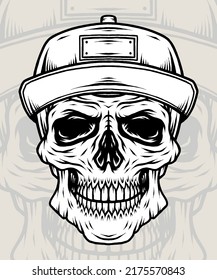 Vintage Skull Head with Cap. Premium vector