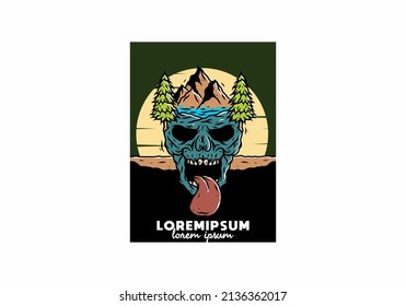Vintage skull head of nature illustration design