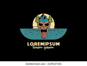 Vintage skull head of nature illustration design