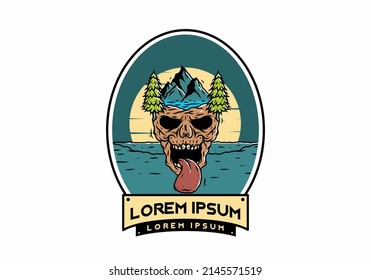 Vintage skull head of nature illustration design