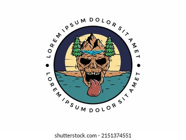 Vintage skull head of nature illustration design