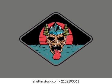 Vintage skull head of nature illustration design
