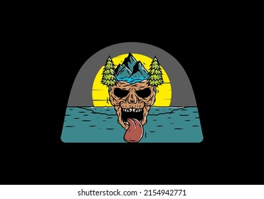 Vintage skull head of nature illustration design