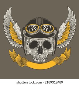 vintage skull head rider with angel wings