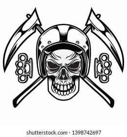 Vintage skull helmet with crossed grim sword and Knuckle Vector Suitable With T-shirt