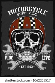 Vintage Skull Helmet Emblem Vector Illustration