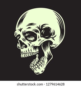 Vintage skull illustration on dark background