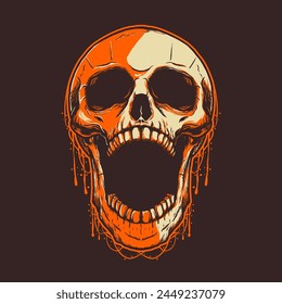 vintage skull illustration with retro color using hand draw style. Perfect for wallpaper, poster, background, t-shirt design, and printing design.