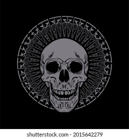 Vintage Skull Mandala Badge T-shirt Design Illustration