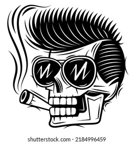 Vintage skull in navy seal beret smoking cigar in smoke cloud with crossed knives isolated vector illustration