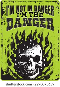 Vintage skull old west poster, retro sticker, I'm the danger, skull firing, epic, lemon and black colors, gothic