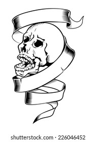 Vintage Skull and Ribbon, illustration vector design.