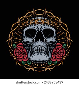 vintage skull and roses illustration